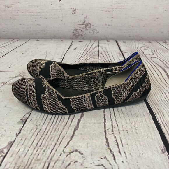 Rothys Ballet Flats Womens 10 Black Gold Shimmer Round Toe Comfort Classic - Picture 4 of 8